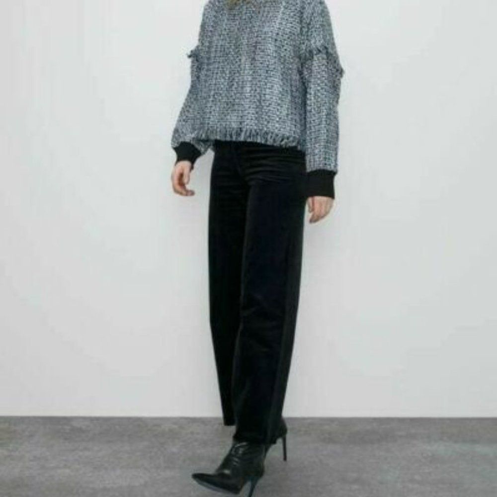ZARA Pitch Black Corduroy Pants Jeans - Picture 13 of 14